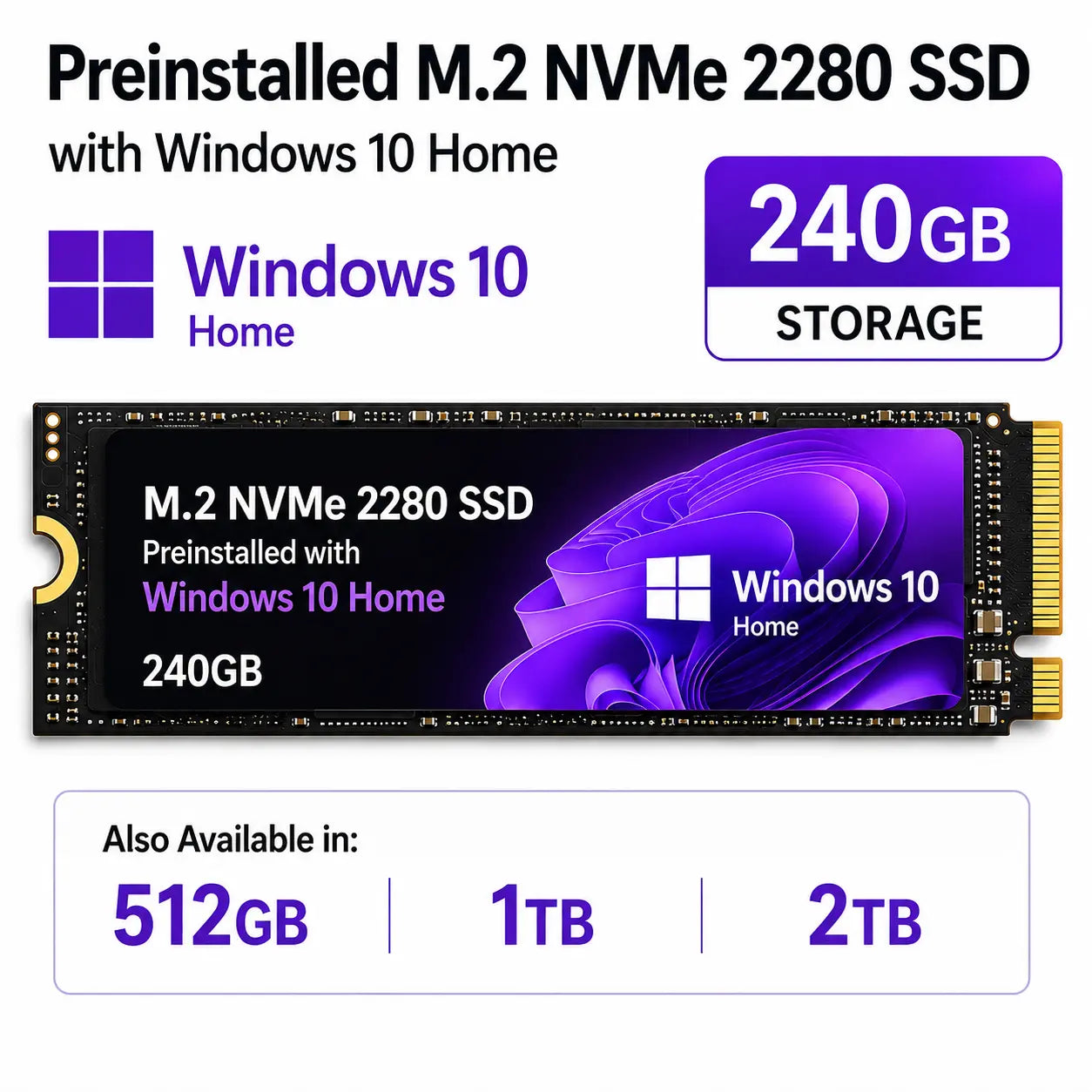 Windows 10 Home Preinstalled 2280 M.2 SSD Drive 240GB/512GB/1TB/2TB