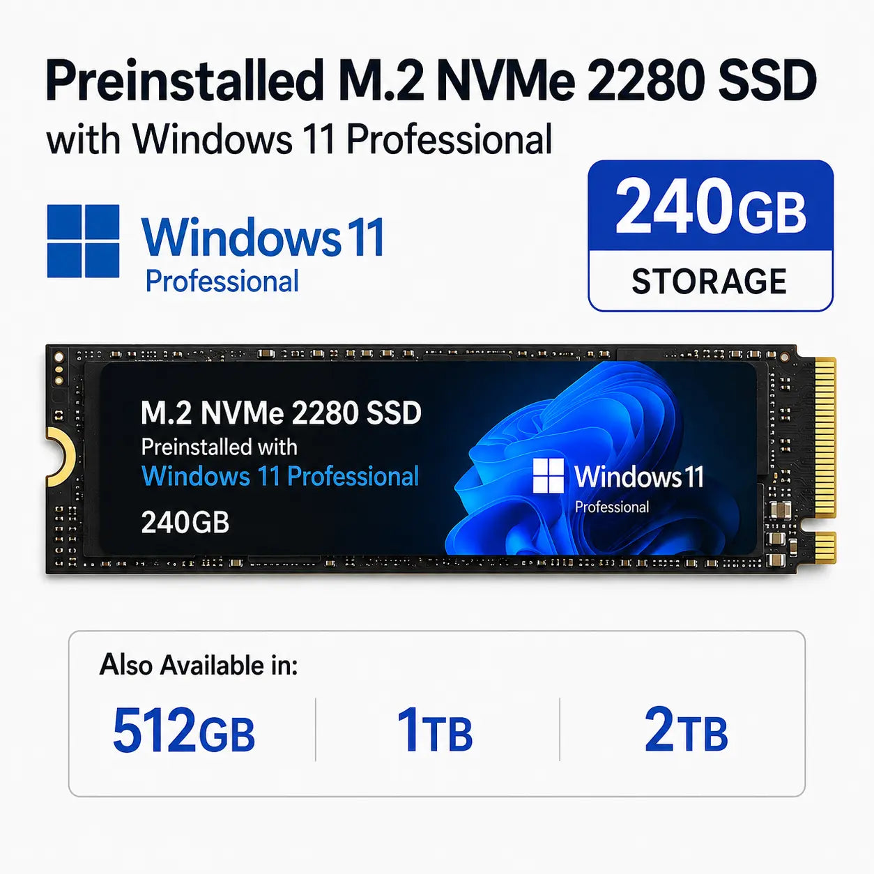 Windows 11 Professional Preinstalled 2280 M.2 SSD Drive 240GB/512GB/1TB/2TB