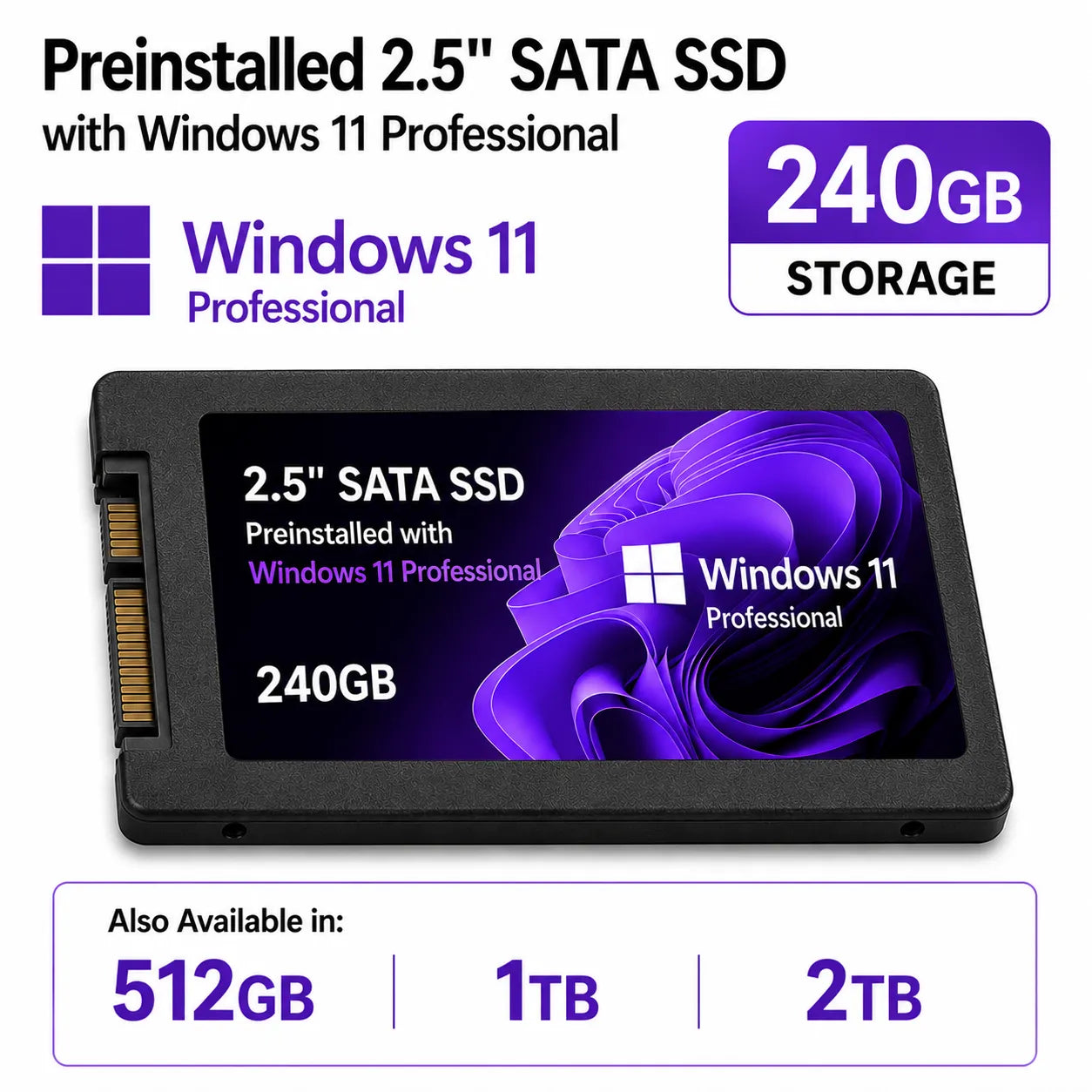 Windows 11 Professional Preinstalled 2.5in SSD Drive 240GB/512GB/1TB/2TB